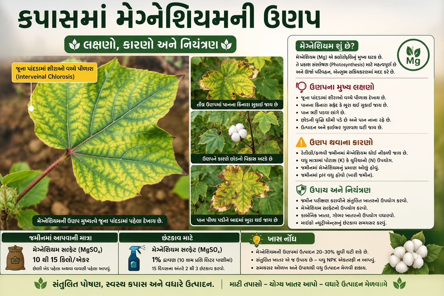 કપાસના પાંદડા લાલ થવા અને મેગ્નેશિયમ ઉણપ