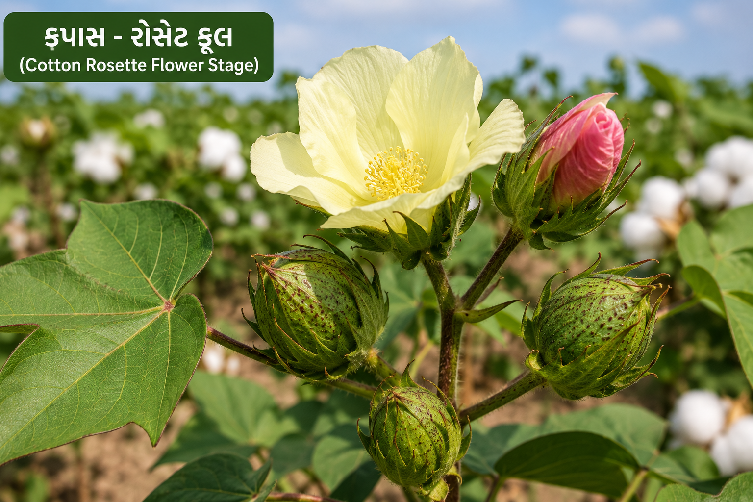 કપાસમાં ગુલાબી ઈયળથી થતા રોઝેટ ફૂલ