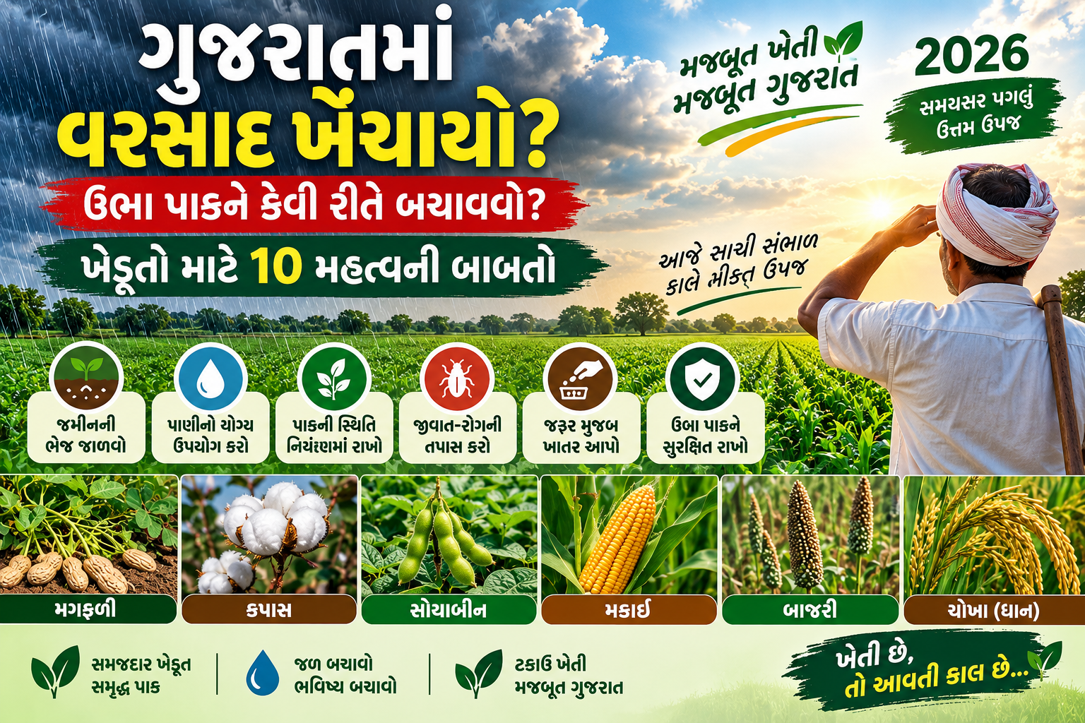 Gujarat Rainfall Gap 2026: 10 Ways Farmers Can Protect Standing Kharif Crops