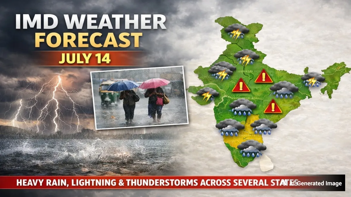 IMD Weather Forecast July 14: Heavy Rain, Lightning, Thunderstorms Across Several States