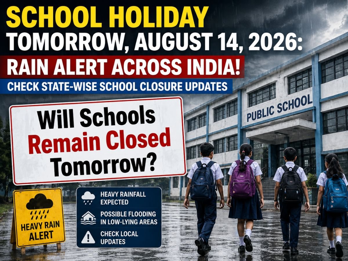 स्कूल की छुट्टी कल, 14 अगस्त, 2026: पूरे भारत में बारिश की चेतावनी! राज्यवार स्कूल बंद होने के अपडेट देखें