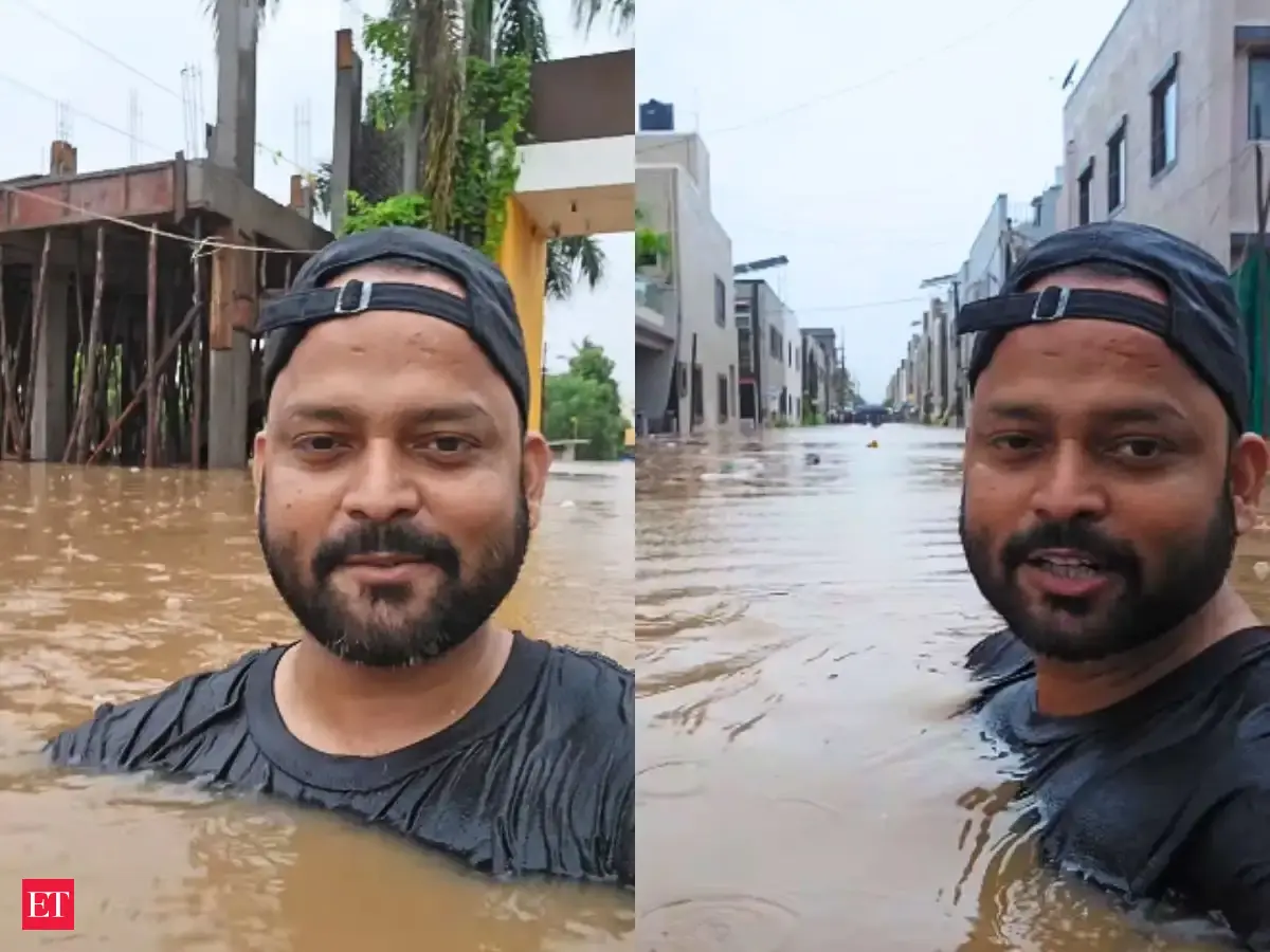 Bandhan Bank employee from Valsad records video showing floodwater rising to his neck in Gujarat; district saw over 1,100 mm rain in 16 hours