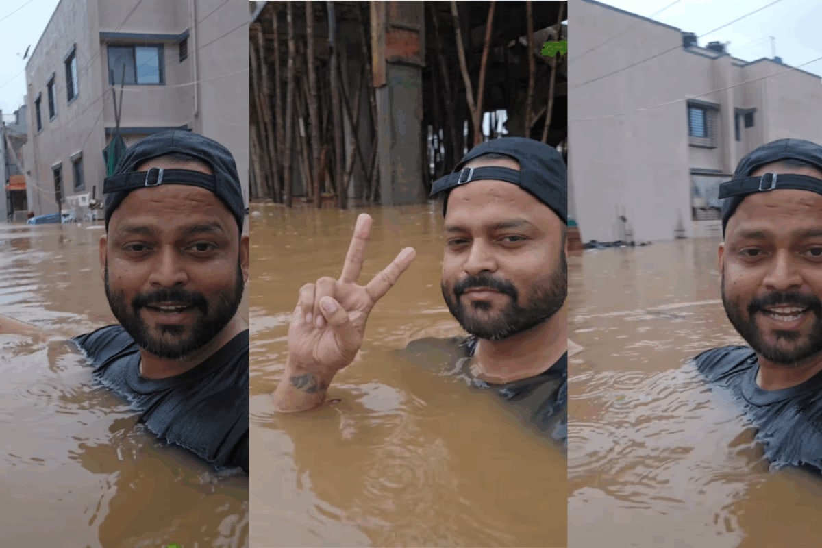 Gujarat Man Jokes Society ‘Inaugurated’ New River As Floodwater Reaches Neck; Internet Says: ‘Sea View Villa Hai’