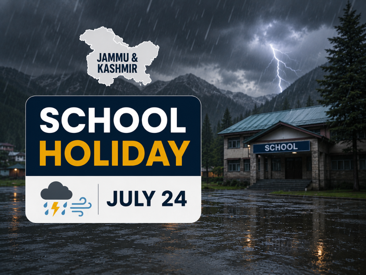 Jammu & Kashmir School Holiday Today (July 24): Are Schools and Colleges Open or Closed? Check Latest Official Update, IMD Heavy Rain Alert, Thunderstorms, Gusty Winds & Weather Advisory