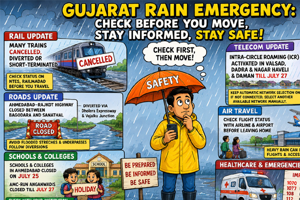 Gujarat rain emergency: Before you step out, check your train, road, flight, school and phone network